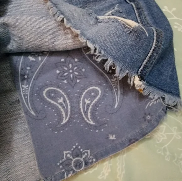 Aerie Blue Distressed Jean Shorts with Frayed Hem - Picture 6 of 8